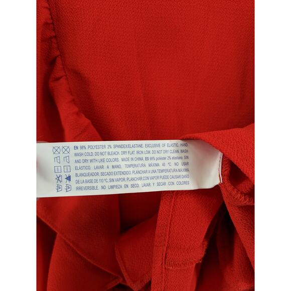 Forever 21 Ruffle Blouse Small Red Long Sleeve Button Back Keyhole Fancy Staple - Picture 4 of 9
